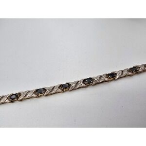 Vintage Sterling Silver 925 FAS Gold Tone Sapphire Diamond Tennis Bracelet